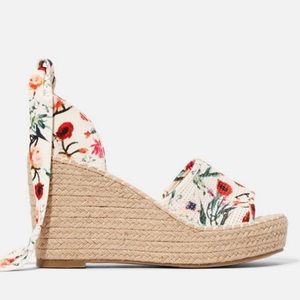 Floral print ankle tie wedge sandal